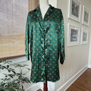 Vintage Victoria's Secret Gold Label Small Pajama Satin Oversized Shirt Green